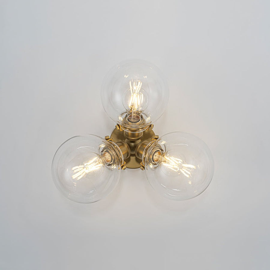 Farmhouze Light - Mid - Century 3 - Light Clear Glass Globe Bubble Ceiling Light - Ceiling Light - Brass - 