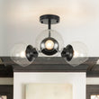 Load image into Gallery viewer, Farmhouze Light - Mid Century 3 - Light Clear Glass Globe Semi Flush Mount - Ceiling Light - Black - 
