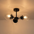Load image into Gallery viewer, Farmhouze Light - Mid Century 3 - Light Clear Glass Globe Semi Flush Mount - Ceiling Light - Black - 
