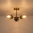 Load image into Gallery viewer, Farmhouze Light - Mid Century 3 - Light Clear Glass Globe Semi Flush Mount - Ceiling Light - Brass - 
