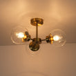 Load image into Gallery viewer, Farmhouze Light - Mid Century 3 - Light Clear Glass Globe Semi Flush Mount - Ceiling Light - Brass - 
