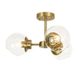 Load image into Gallery viewer, Farmhouze Light - Mid Century 3 - Light Clear Glass Globe Semi Flush Mount - Ceiling Light - Brass - 
