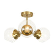 Load image into Gallery viewer, Farmhouze Light - Mid Century 3 - Light Clear Glass Globe Semi Flush Mount - Ceiling Light - Brass - 
