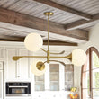 Load image into Gallery viewer, Farmhouze Light - Mid - Century 3 - Light Frosted Glass Globe Sputnik Chandelier - Chandelier - Brass - 

