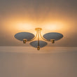 Load image into Gallery viewer, Farmhouze Light - Mid - Century 3 - Light Metal Saucer Semi Flush Ceiling Light - Ceiling Light - White + Brass - 
