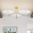 Load image into Gallery viewer, Farmhouze Light - Mid - Century 3 - Light Metal Saucer Semi Flush Ceiling Light - Ceiling Light - White + Brass - 
