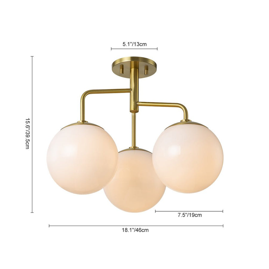 Farmhouze Light - Mid Century 3 - Light Milky Glass Globe Semi Flush Mount - Ceiling Light - 4 Bulbs - 