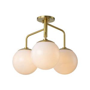 Farmhouze Light - Mid Century 3 - Light Milky Glass Globe Semi Flush Mount - Ceiling Light - 4 Bulbs - 