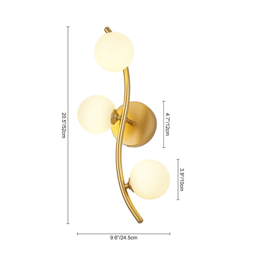 Farmhouze Light - Mid - Century 3 - Light Opal Glass Globe Ceiling Wall Sconce - Chandelier - Brass - 