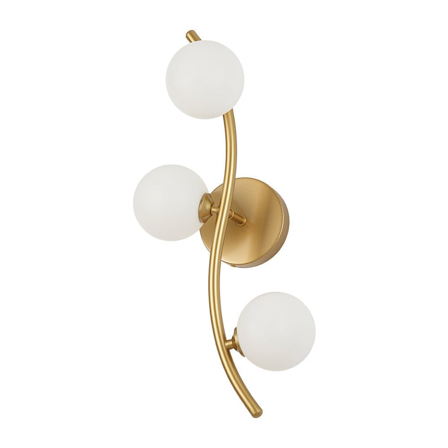 Farmhouze Light - Mid - Century 3 - Light Opal Glass Globe Ceiling Wall Sconce - Chandelier - Brass - 