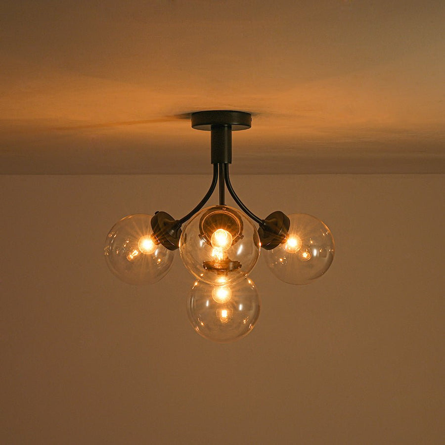 Farmhouze Light - Mid - Century 4 - Light Clear Glass Globe Bubble Ceiling Light - Ceiling Light - Nickel - 