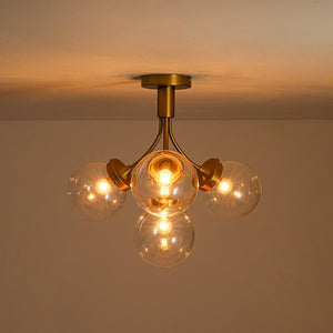 Farmhouze Light - Mid - Century 4 - Light Clear Glass Globe Bubble Ceiling Light - Ceiling Light - Nickel - 