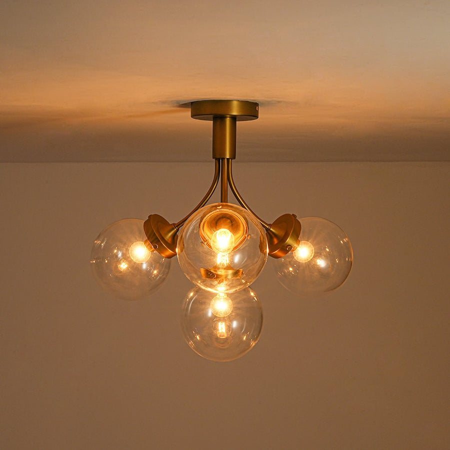 Farmhouze Light - Mid - Century 4 - Light Clear Glass Globe Bubble Ceiling Light - Ceiling Light - Nickel - 