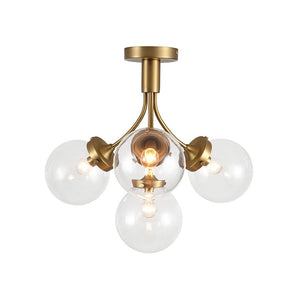 Farmhouze Light - Mid - Century 4 - Light Clear Glass Globe Bubble Ceiling Light - Ceiling Light - Nickel - 
