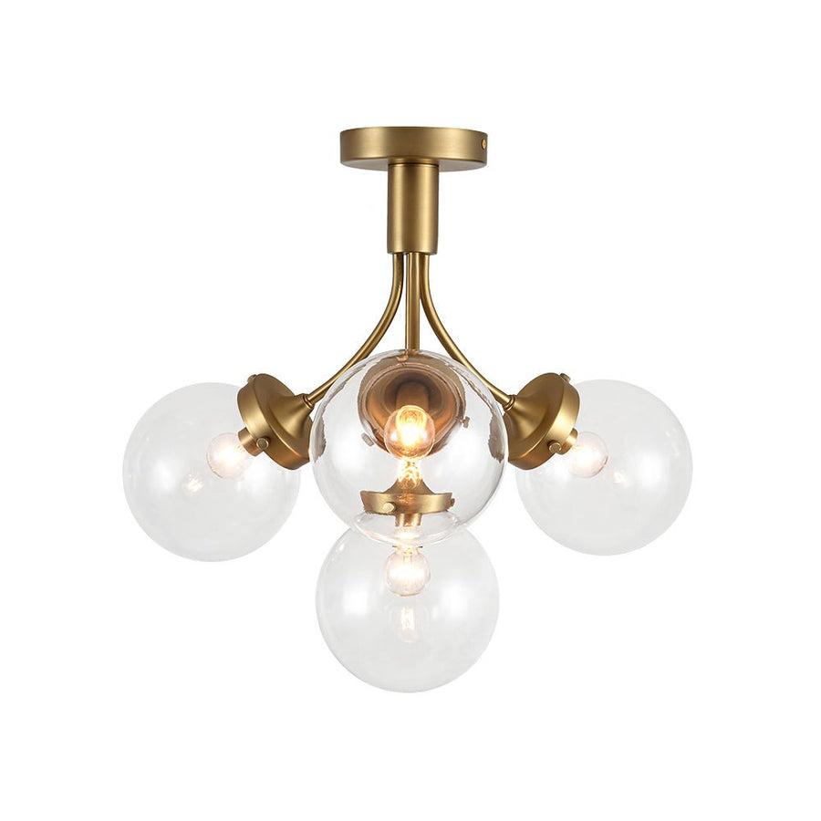 Farmhouze Light - Mid - Century 4 - Light Clear Glass Globe Bubble Ceiling Light - Ceiling Light - Nickel - 