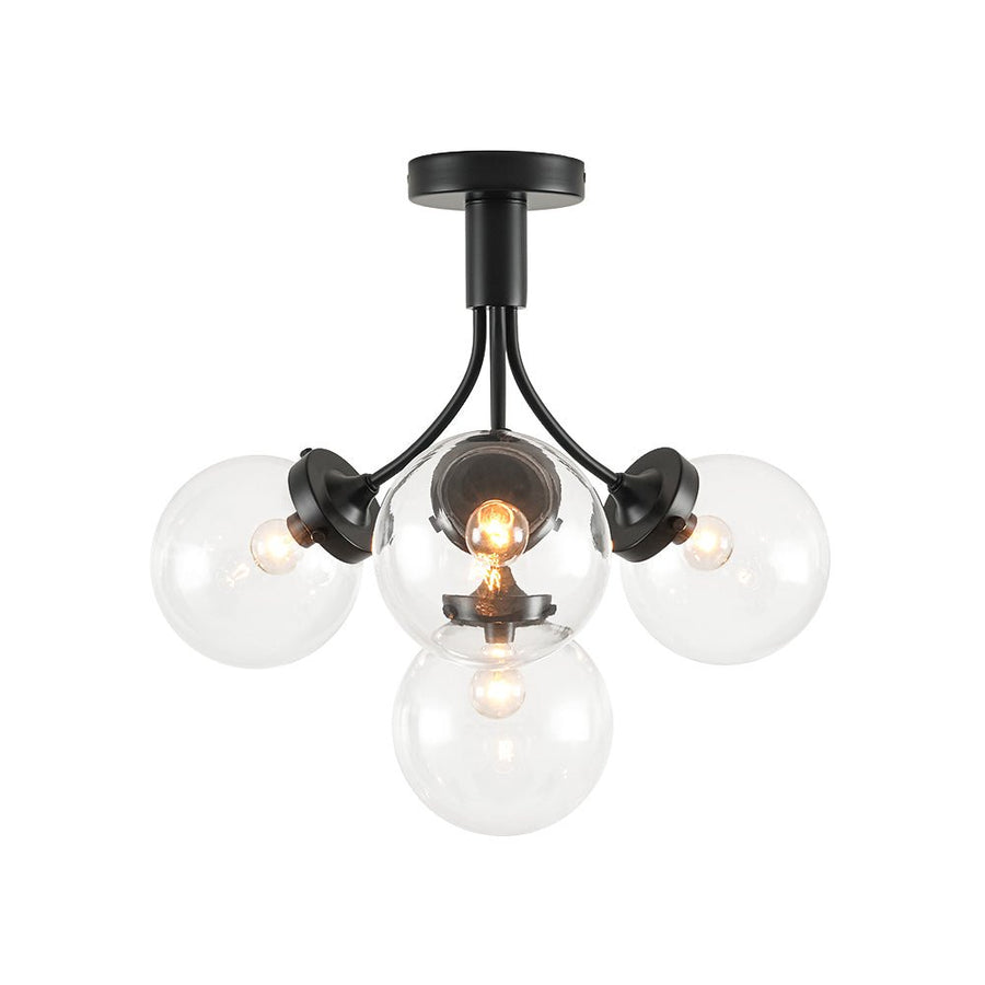 Farmhouze Light - Mid - Century 4 - Light Clear Glass Globe Bubble Ceiling Light - Ceiling Light - Nickel - 