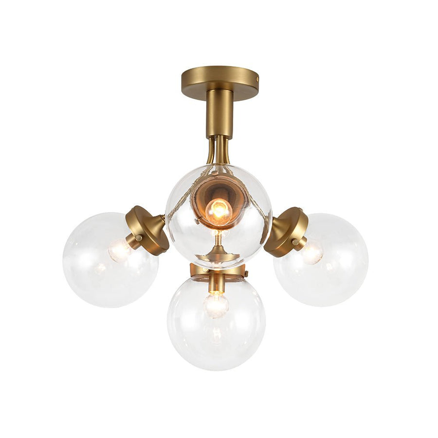 Farmhouze Light - Mid - Century 4 - Light Clear Glass Globe Bubble Ceiling Light - Ceiling Light - Nickel - 