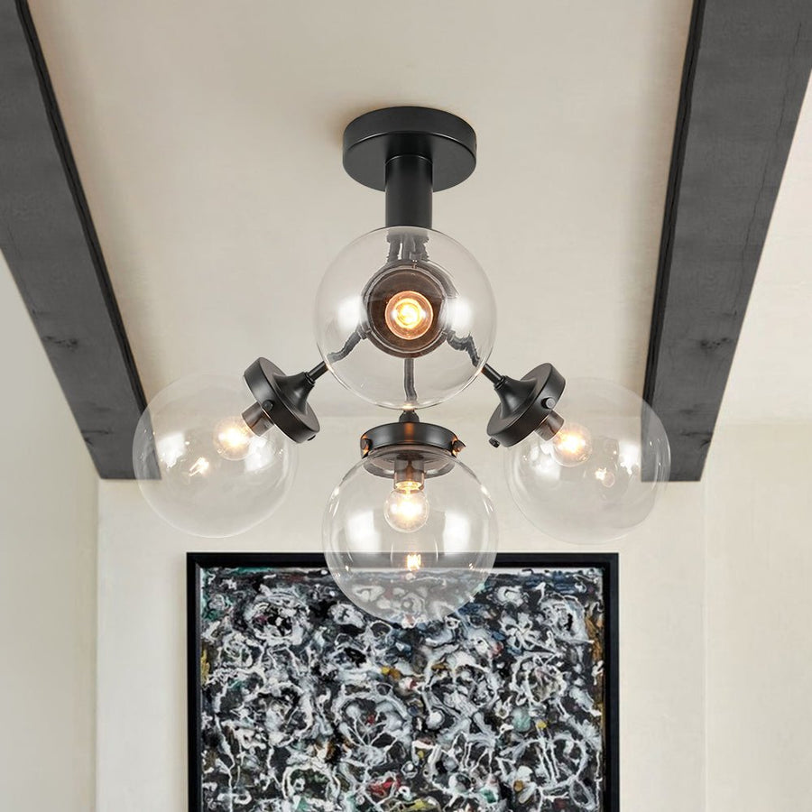 Farmhouze Light - Mid - Century 4 - Light Clear Glass Globe Bubble Ceiling Light - Ceiling Light - Nickel - 
