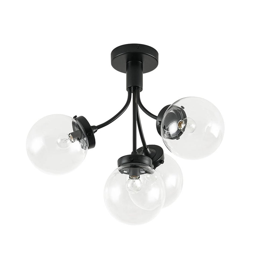Farmhouze Light - Mid - Century 4 - Light Clear Glass Globe Bubble Ceiling Light - Ceiling Light - Nickel - 