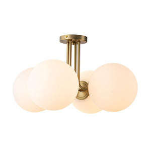 Farmhouze Light - Mid Century 4 - Light Frosted Glass Globe Semi Flush Mount - Ceiling Light - 4 Bulbs - 