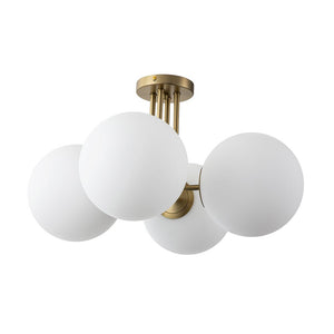 Farmhouze Light - Mid Century 4 - Light Frosted Glass Globe Semi Flush Mount - Ceiling Light - 4 Bulbs - 