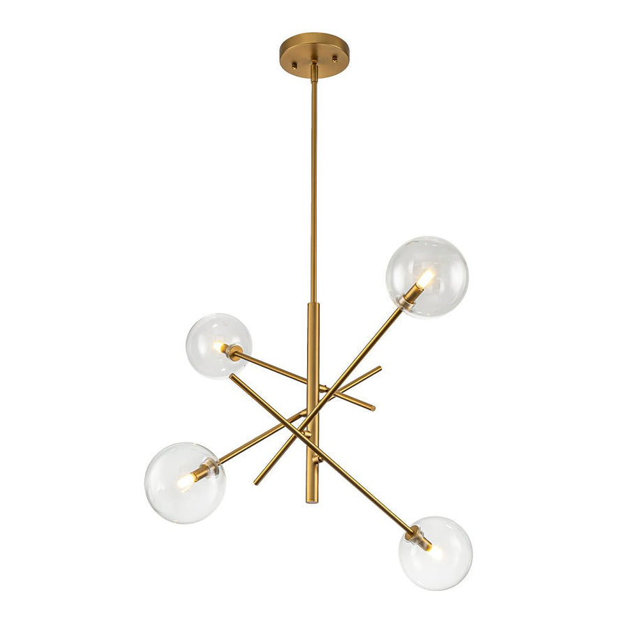 Farmhouze Light - Mid - Century 6 - Light Clear Glass Bubble Sputnik Chandelier - Chandelier - Brass/4 - Light - 