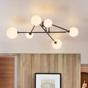 Farmhouze Light - Mid - Century 6 - Light Milky Bubble Abstract Sputnik Ceiling Light - Ceiling Light - Black - 