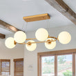 Load image into Gallery viewer, Farmhouze Light - Mid - Century 6 - Light Opal Glass Bubble Round Chandelier - Chandelier - Brass - 
