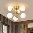 Load image into Gallery viewer, Farmhouze Light - Mid - Century Brass Frosted Glass Globe Sputnik Ceiling Light - Chandelier - Brass - 
