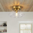 Load image into Gallery viewer, Farmhouze Light - Mid - Century Brass Rippled Glass Globe Wall Light Semi Flush Mount - Ceiling Light - 1 Pack - 
