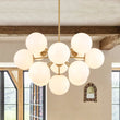 Load image into Gallery viewer, Farmhouze Light - Mid - Century Cluster White Glass Bubble Sphere Sputnik Chandelier - Chandelier - Brass - 
