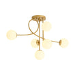 Load image into Gallery viewer, Farmhouze Light - Mid - Century Frosted Glass Globe Scroll Sputnik Ceiling Light - Ceiling Light - Brass - 
