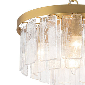 Farmhouze Light - Mid - Century Glam Tiered Water Textured Glass Chandelier - Chandelier - Brass - 