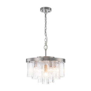 Farmhouze Light - Mid - Century Glam Tiered Water Textured Glass Chandelier - Chandelier - Nickel/6 - Light - 