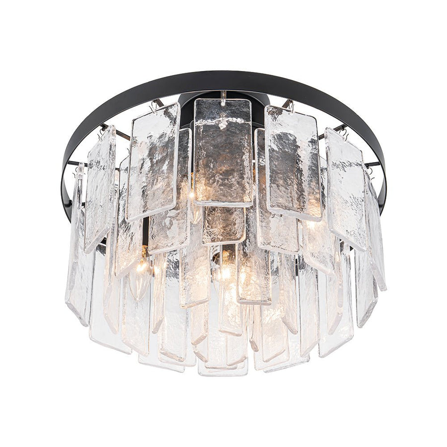 Farmhouze Light - Mid - Century Layered Textured Glass Round Ceiling Light - Chandelier - Brass - 