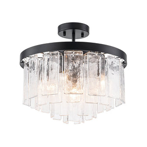 Farmhouze Light - Mid - Century Layered Textured Glass Round Ceiling Light - Chandelier - Brass - 