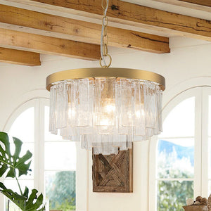 Farmhouze Light - Mid - Century Layered Textured Glass Round Ceiling Light - Chandelier - Brass - 