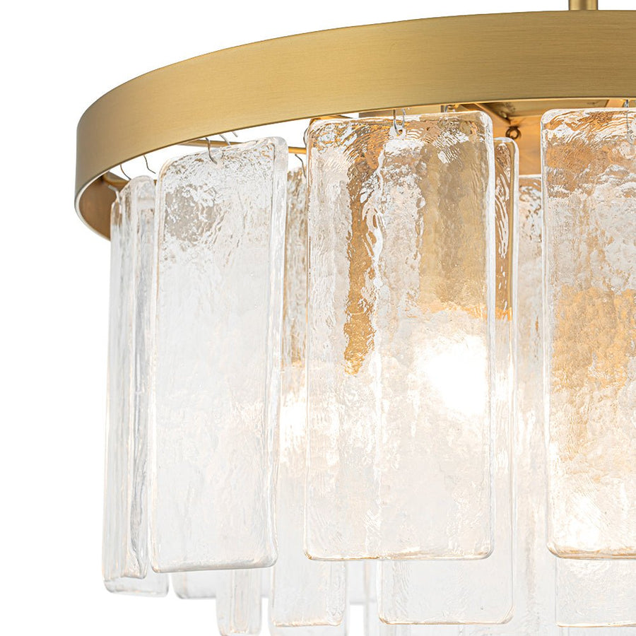 Farmhouze Light - Mid - Century Layered Textured Glass Round Ceiling Light - Chandelier - Brass - 