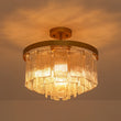 Load image into Gallery viewer, Farmhouze Light-Mid-Century Layered Textured Glass Round Ceiling Light-Chandelier-Brass/Fluted Glass-
