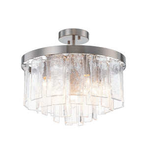 Farmhouze Light - Mid - Century Layered Textured Glass Round Ceiling Light - Chandelier - Nickel/6 - Light - 