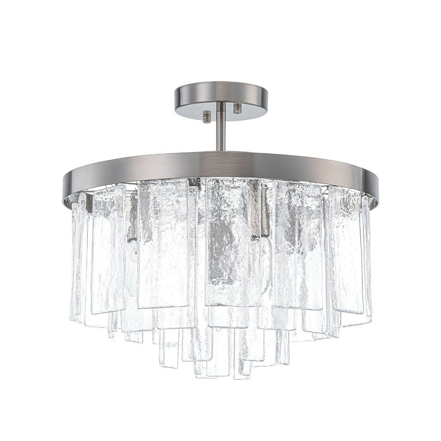 Farmhouze Light - Mid - Century Layered Textured Glass Round Ceiling Light - Chandelier - Nickel/6 - Light - 