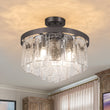 Load image into Gallery viewer, Farmhouze Light-Mid-Century Layered Textured Glass Round Ceiling Light-Chandelier-Oil-Rubbed Bronze-
