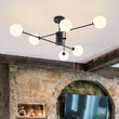 Load image into Gallery viewer, Farmhouze Light - Mid - Century Linear Frosted Glass Globe Sputnik Ceiling Light - Ceiling Light - Black - 
