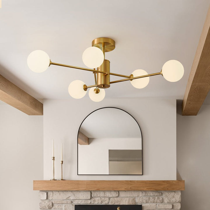 Farmhouze Light - Mid - Century Linear Frosted Glass Globe Sputnik Ceiling Light - Ceiling Light - Brass - 