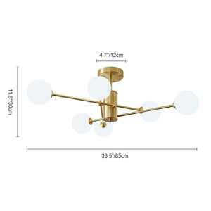 Farmhouze Light - Mid - Century Linear Frosted Glass Globe Sputnik Ceiling Light - Ceiling Light - Brass - 