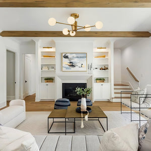 Farmhouze Light - Mid - Century Linear Frosted Glass Globe Sputnik Ceiling Light - Ceiling Light - Brass - 