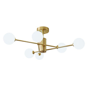 Farmhouze Light - Mid - Century Linear Frosted Glass Globe Sputnik Ceiling Light - Ceiling Light - Brass - 