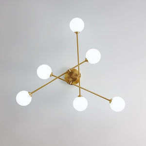 Farmhouze Light - Mid - Century Linear Frosted Glass Globe Sputnik Ceiling Light - Ceiling Light - Brass - 