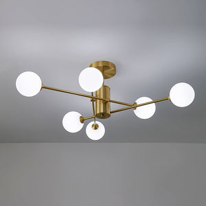 Farmhouze Light - Mid - Century Linear Frosted Glass Globe Sputnik Ceiling Light - Ceiling Light - Brass - 
