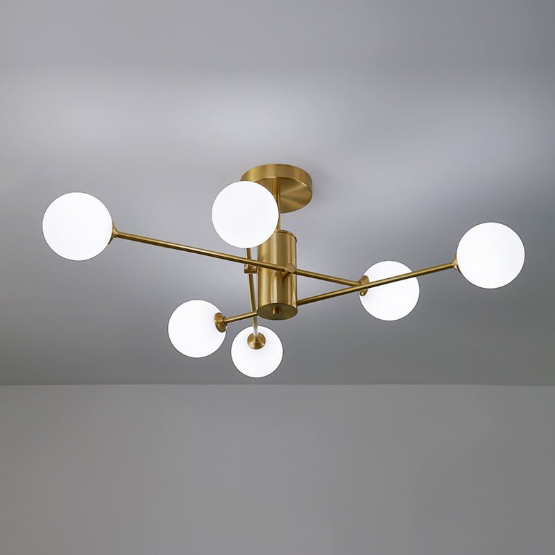 Farmhouze Light - Mid - Century Linear Frosted Glass Globe Sputnik Ceiling Light - Ceiling Light - Brass - 